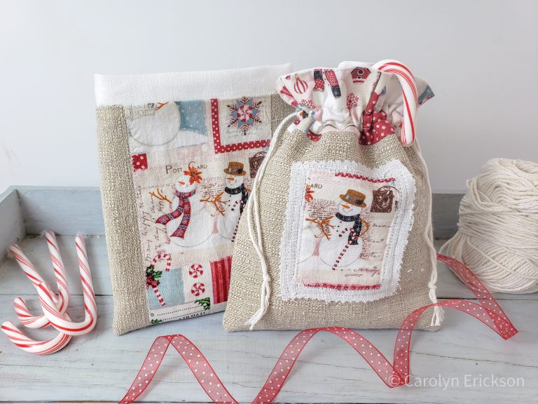 Handmade fabric holiday gift bags