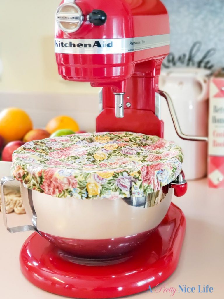 very pretty fabric Kitchenaid bowl cover sewn DIY