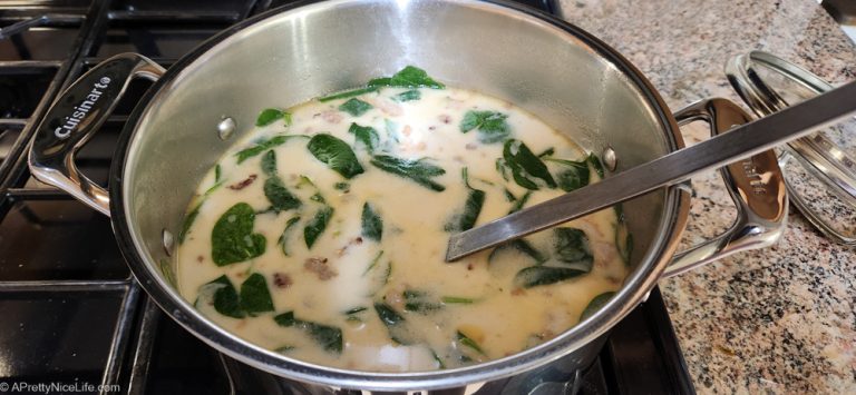 simmering hot pot of zuppa toscana copycat soup