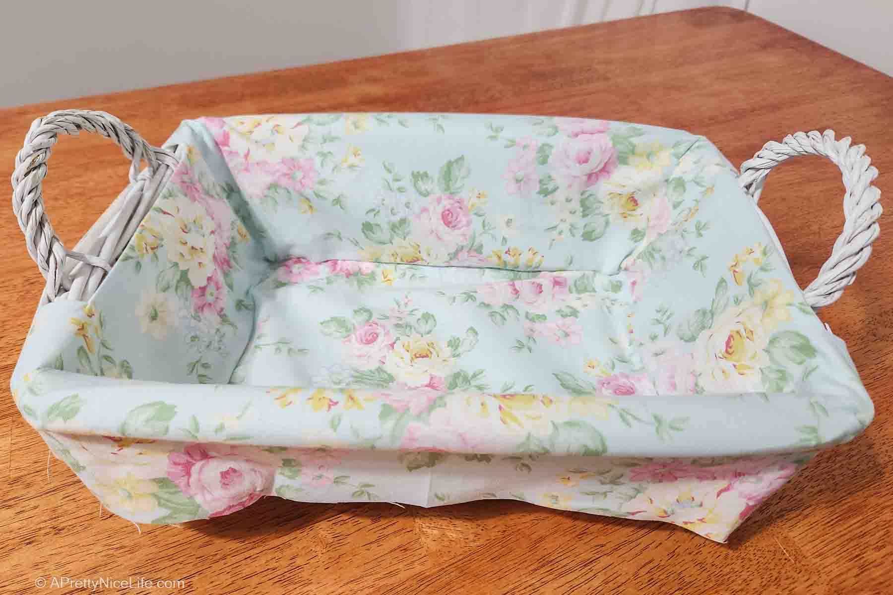 Sew a Pretty Basket Liner for a Rectangle Basket with Handles - A ...