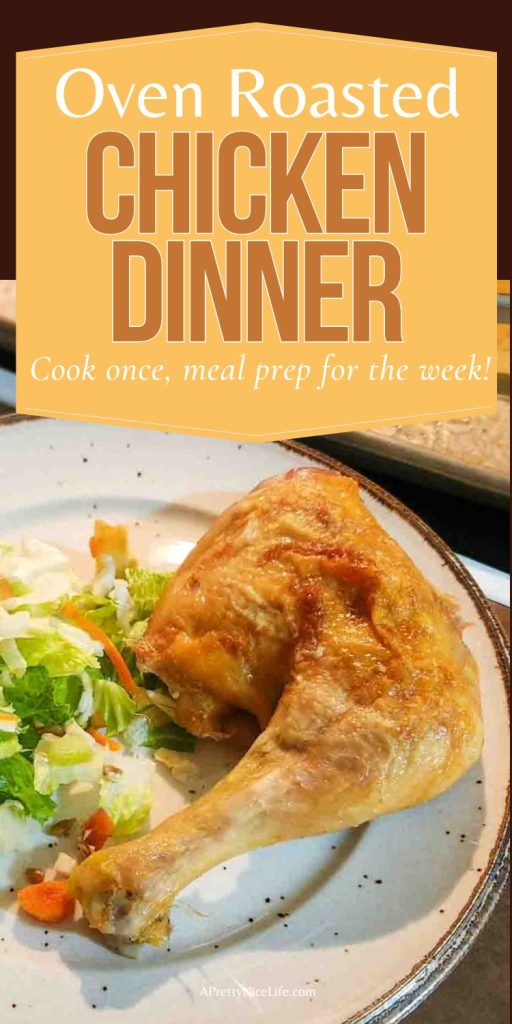 Crispy, juicy oven-roasted chicken on a plate with green salad