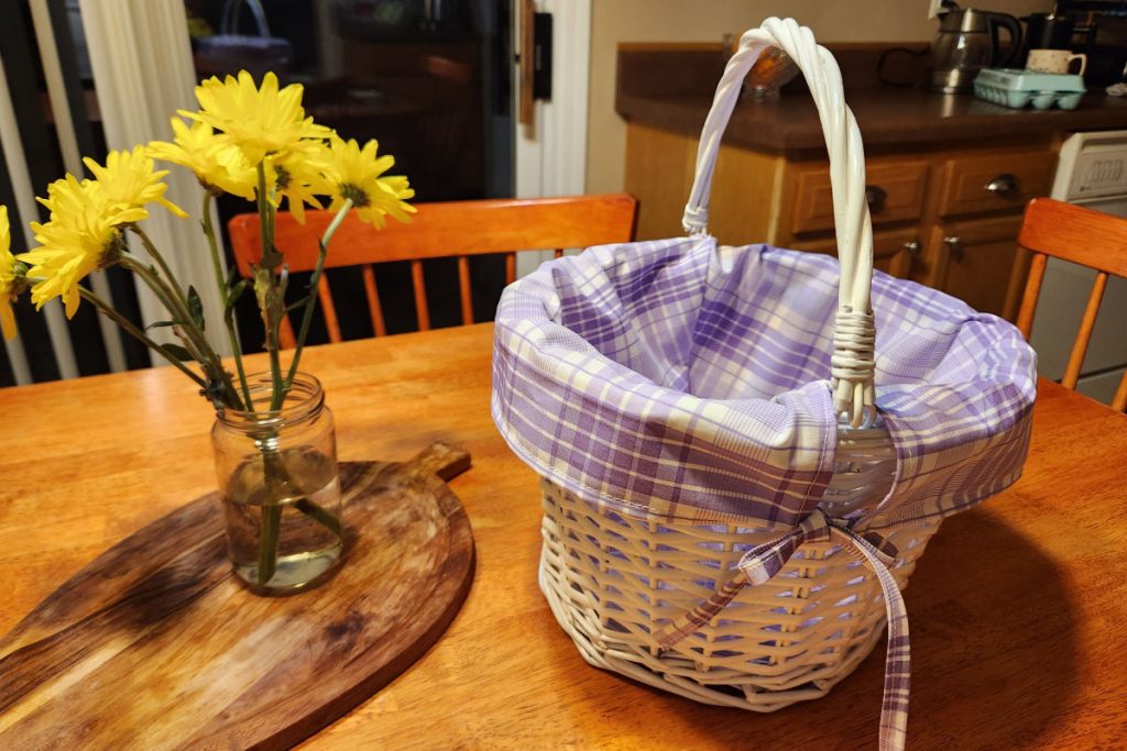 Homemade diy Easter basket fabric liner